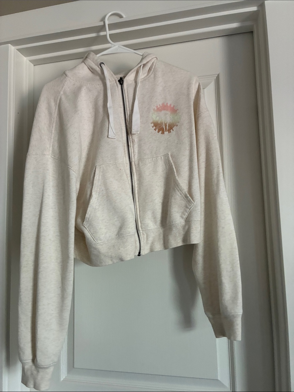 Cropped Zip-Up Hoodie Sweatshirt - Cream